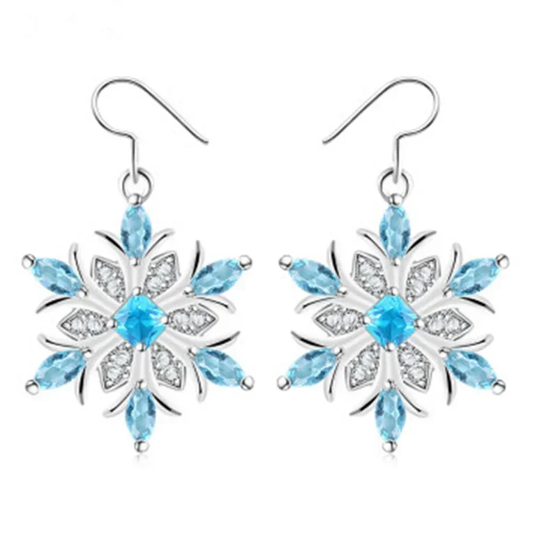 2026 New Earrings, Necklaces, Rings, Three Piece Set, Classic Snowflake Ring Shape, Blue Zircon Wedding Jewelry Set for Women