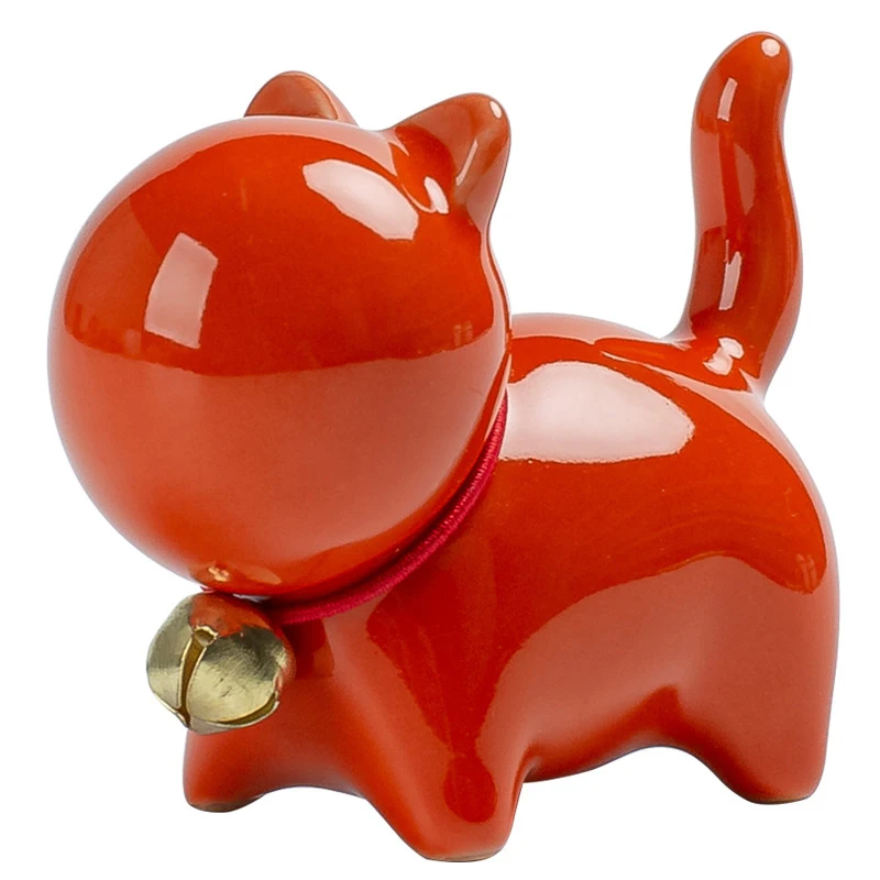 

Ceramic Lucky Cat Ornament Cute Beckoning Cat Figurine Animal Sculpture Home Desk Decor