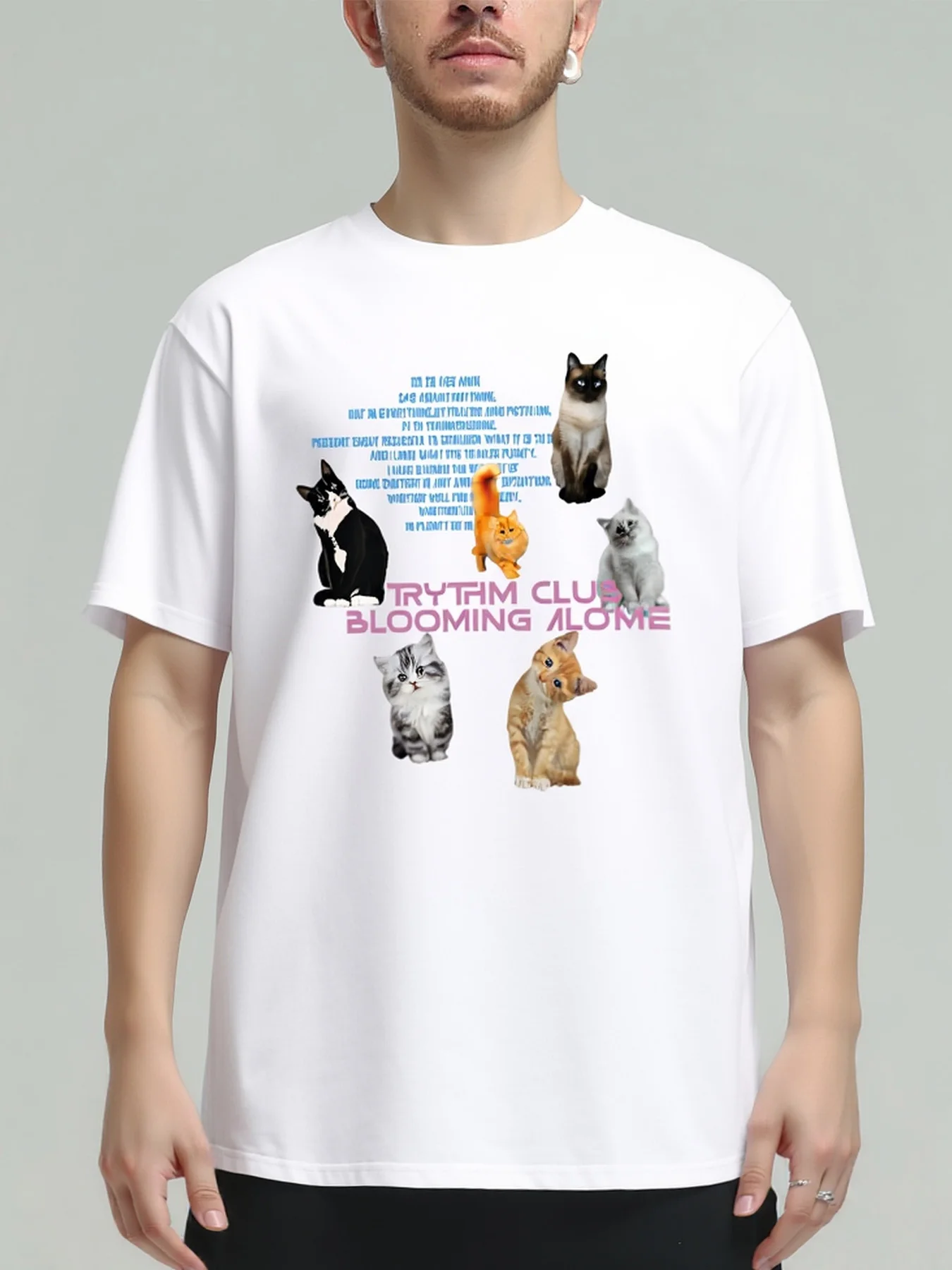 Sycpman Funny Cat Print Couple Short Sleeve T-Shirt Men Trendy Loose Casual Cotton Tees Harajuku