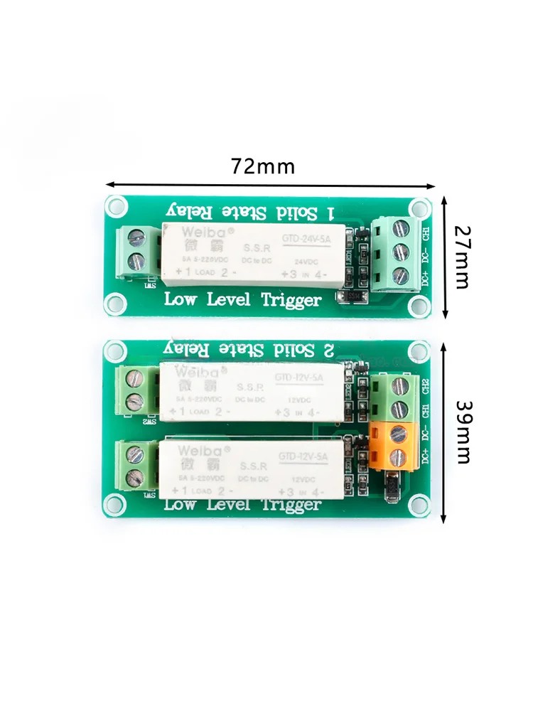 1 2 channels 5V/12V/24V low-level trigger solid state relay module DC-controlled DC single-phase device