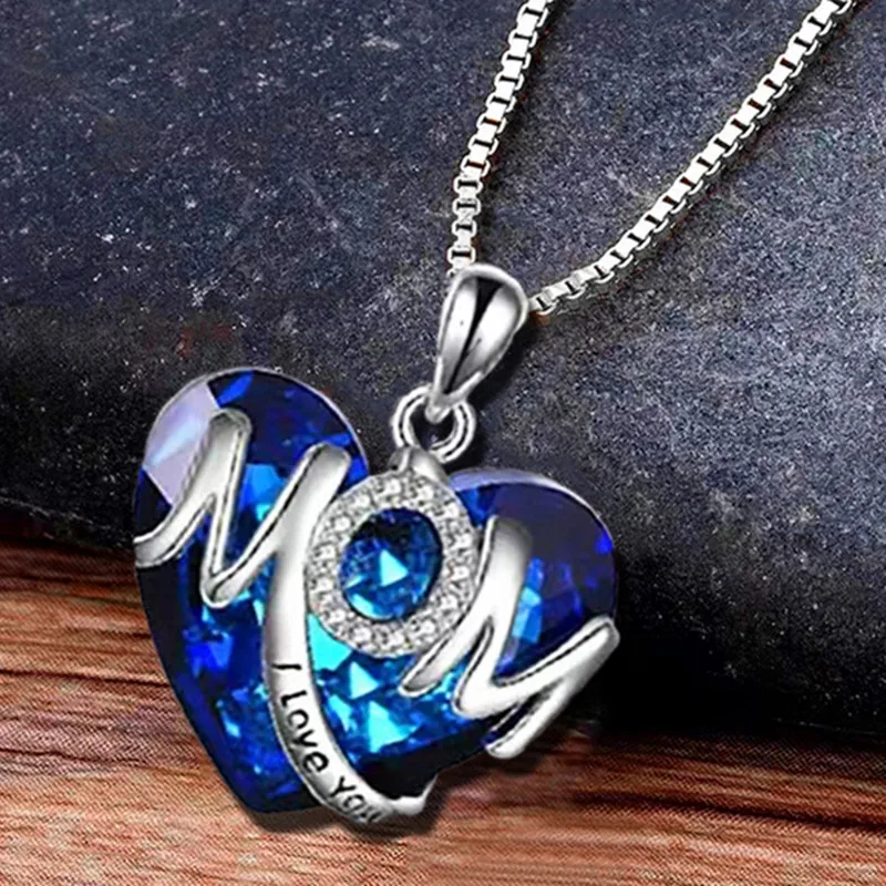 Fashion Letter Mom Love Crystal Pendant Necklace Charm Necklaces for Women Stainless Steel Jewelry Accessories Holiday Gifts