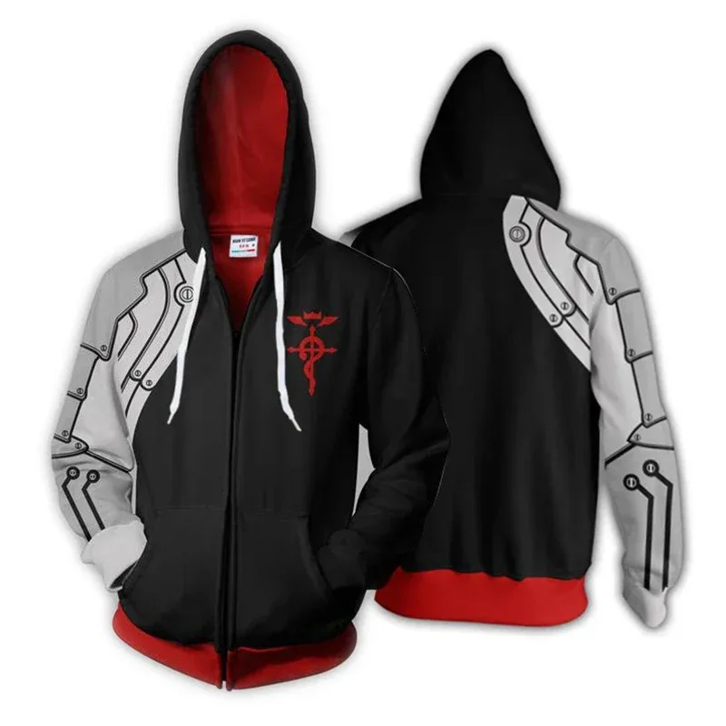 Jaket Hoodie Mantel Resleting Musim Gugur Edward Elric Fullmetal Alchemist Baru 2025 Anime Cosplay Sweatshirt Tracksuit Atasan Cl ☆ wrl ☆