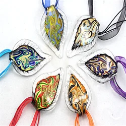 Leaf Glazed Pendant 3D Ribbon Handmade Murano Lampwork Glass Women's Necklace Sweater Chain Wedding Jewelry Party Gifts