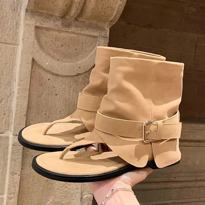 Eilyken Women Clip Toe Ankle Boots Sandals Fashion Square Low Heels Shoes Street Style Buckle Strap Botas Para Mujer