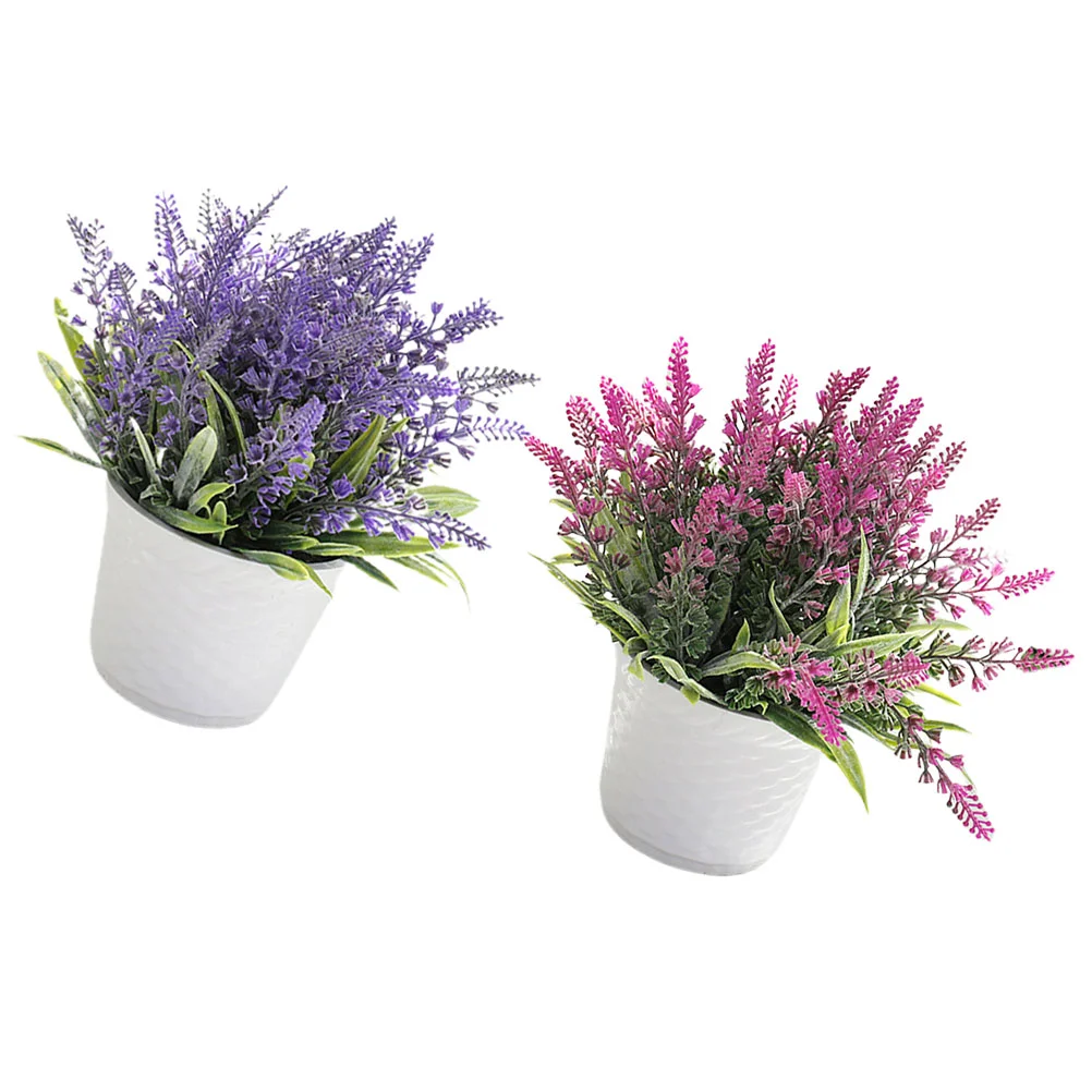 

2 Pcs Plant Ornaments Lavender Decor Fake Plants Faux Flowers Home Bonsai Artificial