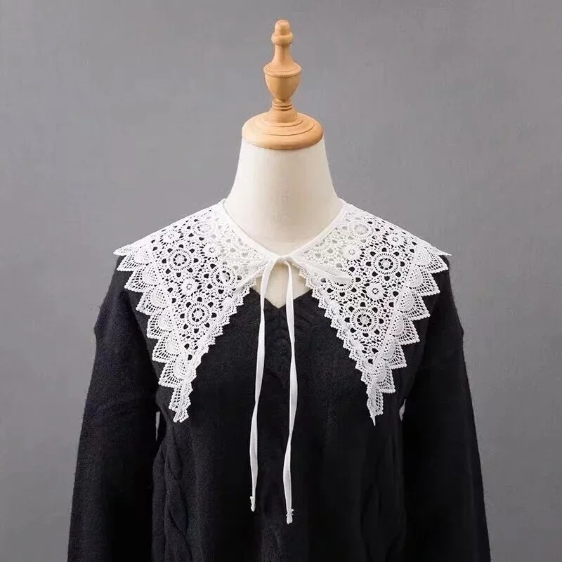 2024 Lace Chiffon Doll Fake Collar for Women Shirt Shawl Wrap Removable Detachable Embroidered False Collar Clothes Accessory