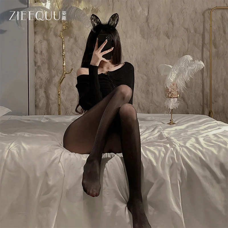 Glossy Oily Sexy Sheer Tights Open Crotch Socks Pantyhose Autumn Spring Party Club Elastic Thin Women Stockings