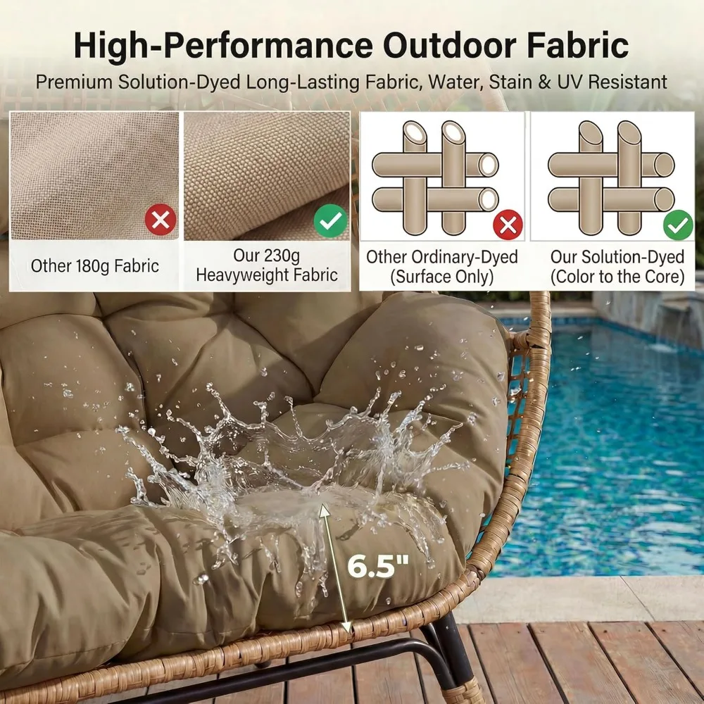 Tan Large Wicker Hanging Chair with Ottoman Woven Rattan Seat for Indoor Outdoor Patio Balcony Porch