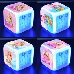 Kids Diana And Roma Show LED Color Alarm Clock Growth Changing Numbers Cartoon Toy Best Birthday Gift for Kids