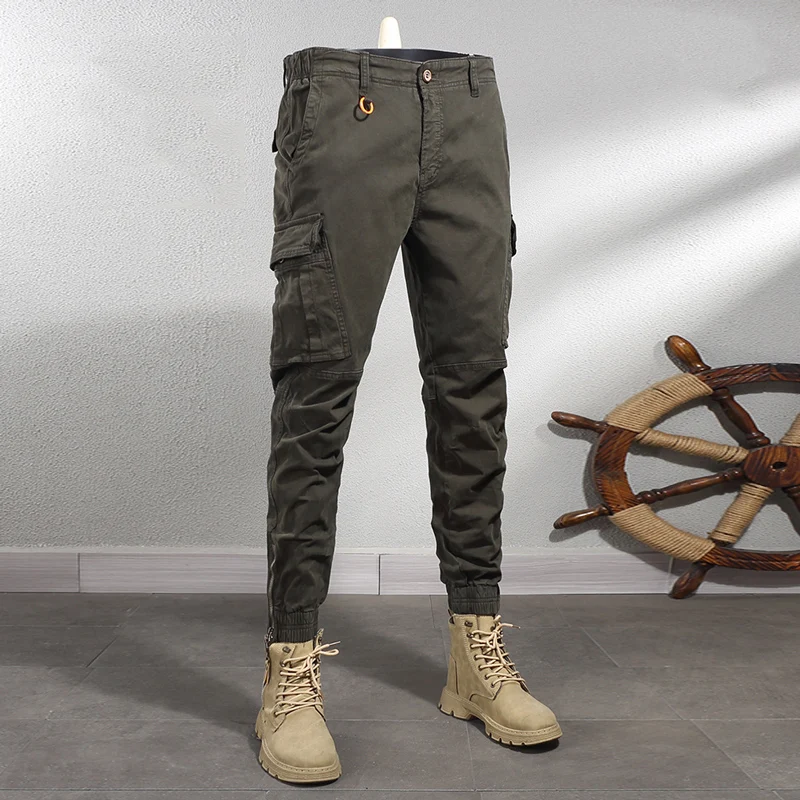 Streetwear Fashion Men Jeans Loose Fit Big Pocket Designer Casual Cargo Pants Hombre Khaki Zipper Bottom Hip Hop Joggers Men