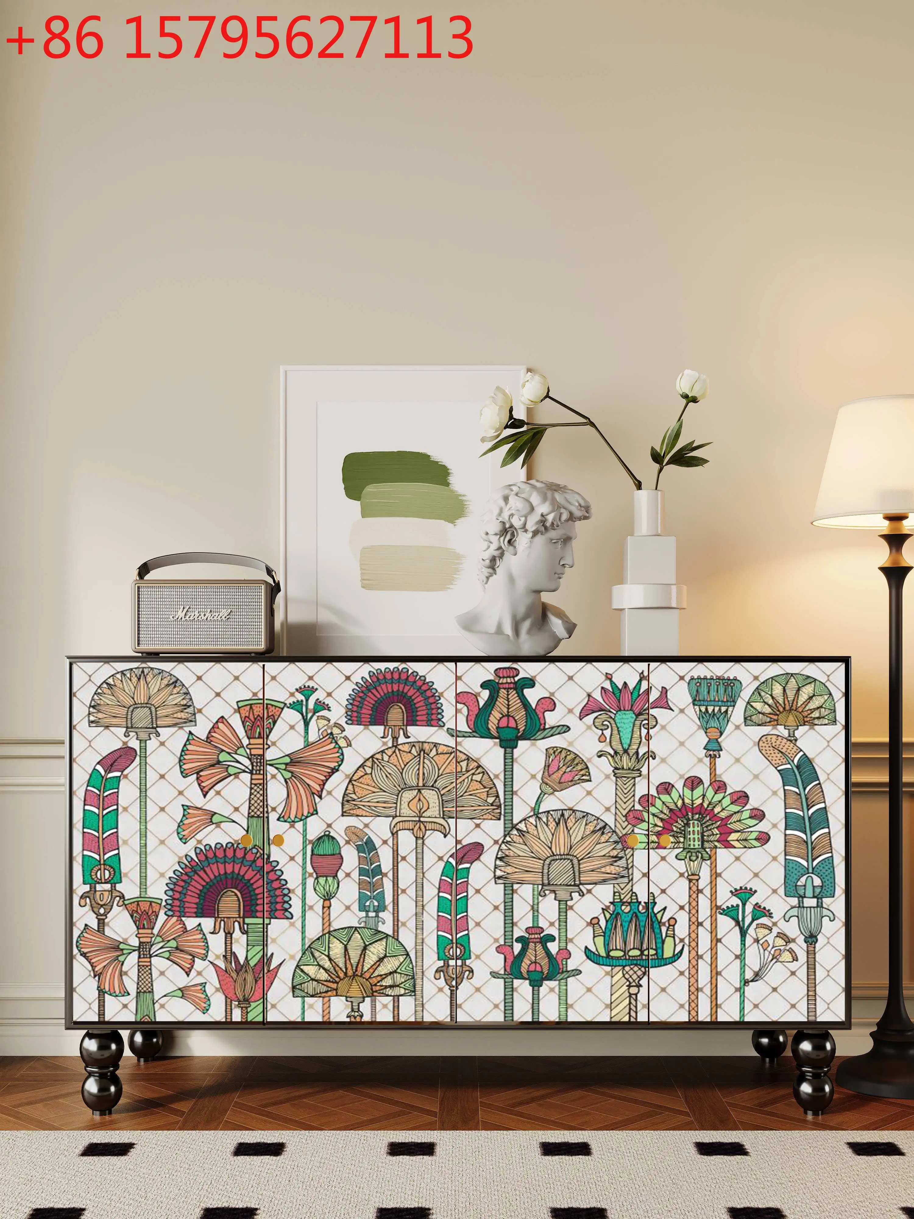 

Medieval retro entrance cabinet opposite door to home, living room partition, solid wood storage cabinet, dining side cabinet