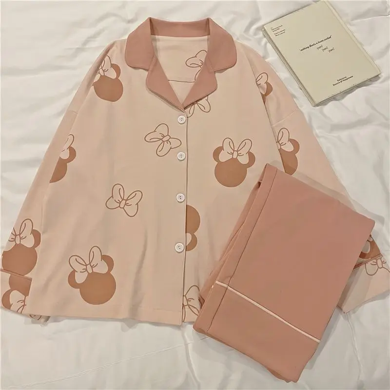 Long Sleeve Autumn Purified Cotton Pajamas Women's Korean-Style Simple Loose Sweet Dormitory Homewear Suit 2024 New Sleepwear