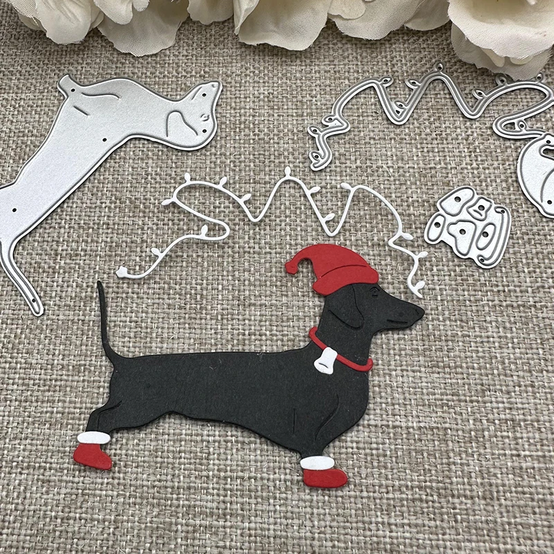 Christmas Hat Dachshund Metal Cutting Dies Stencils Die Cut for DIY Scrapbooking Album Paper Card Embossing