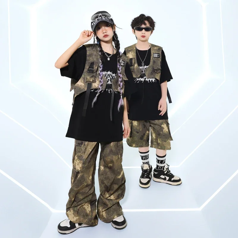 Hip Hop Jungen T-shirt Camouflage Cargo-Shorts Mädchen Kühlen Crop Top Streetwear Kinder Street Dance Hosen Kostüme Kind Jazz Kleidung