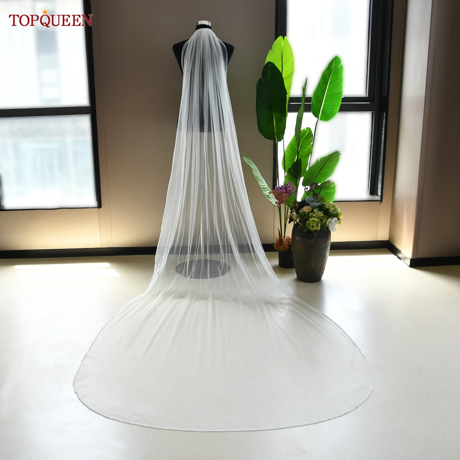 

TOPQUEEN V237 Высокое качество, хрустальная фата из бисера, свадебная фата с кристаллами в виде собора, свадебная фата с кристаллами и бисером, настраиваемая