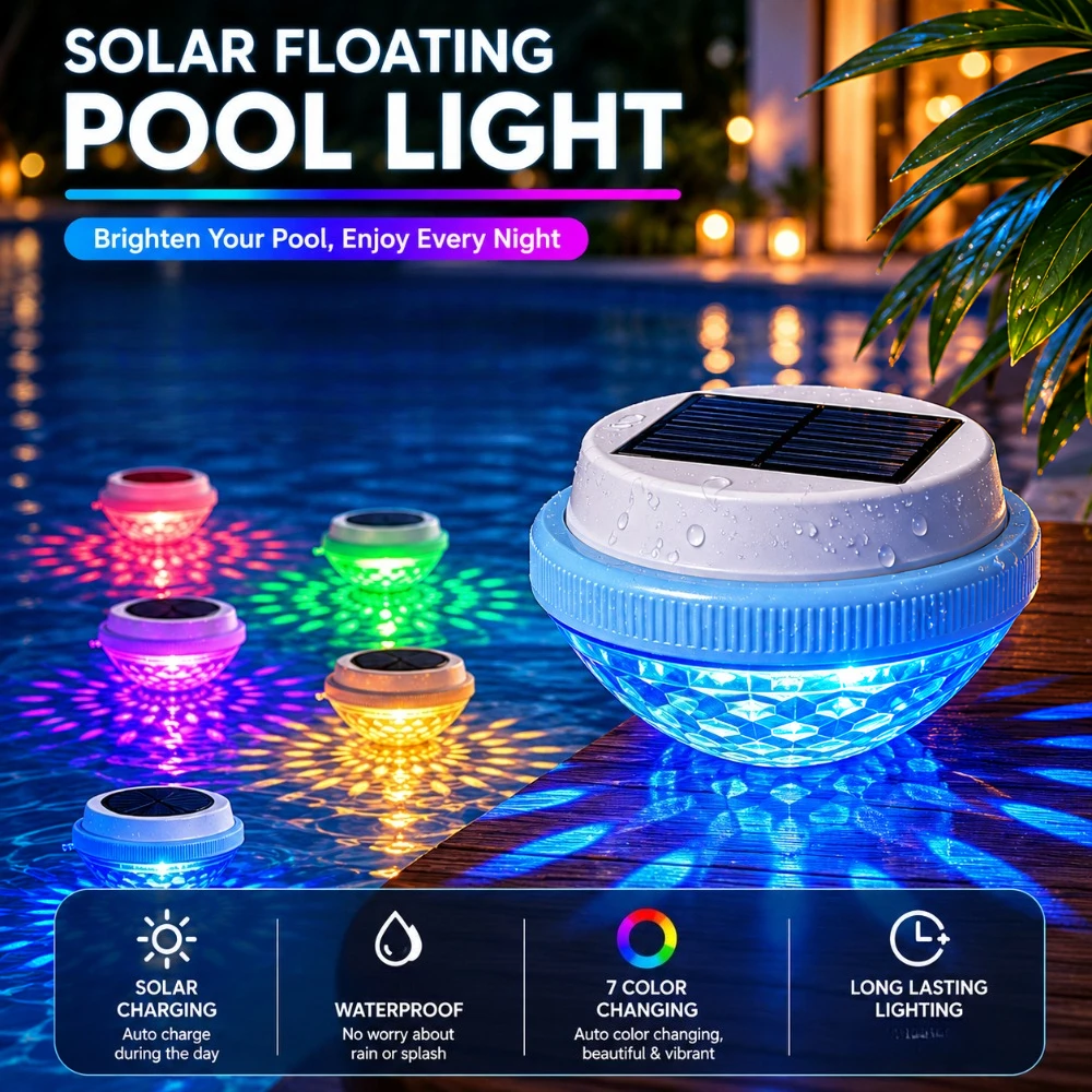 

Waterproof Solar Floating Pool Light 7 Auto Changing Colors LED Decor Lamp for Outdoor Pond Swimming Pool Waterscape Ornament