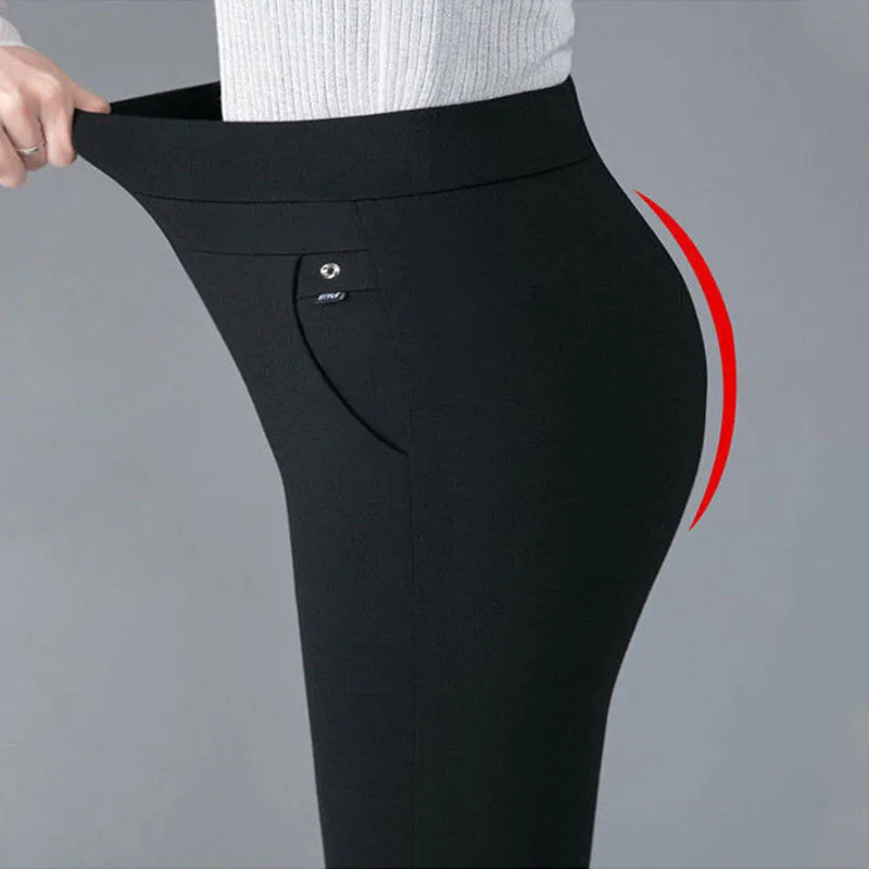 

5XL, большие размеры, женские модные универсальные брюки-карандаш с высокой талией на резинке, весенне-осенние офисные женские повседневные прямые брюки