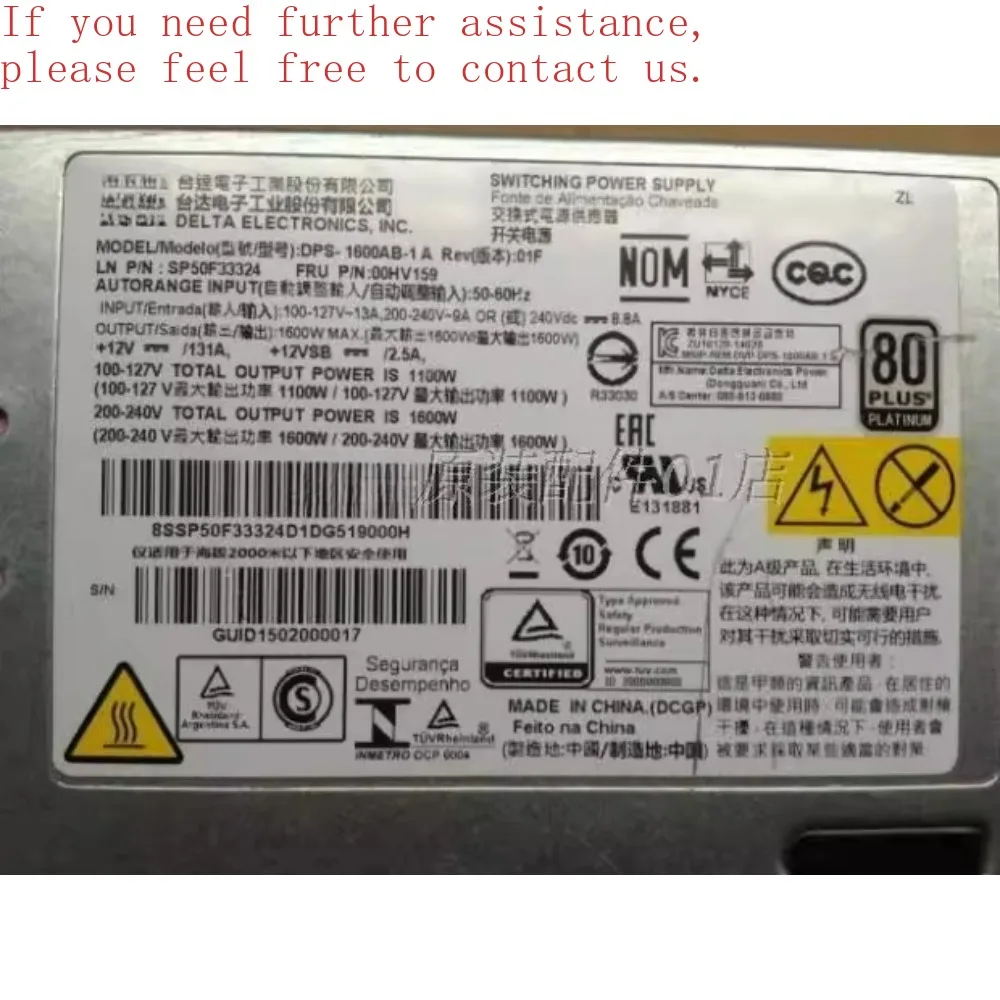 

Для Lenovo TD350 RD650 RD550 1100 Вт блок питания переменного и постоянного тока DPS-1100AB-EB A