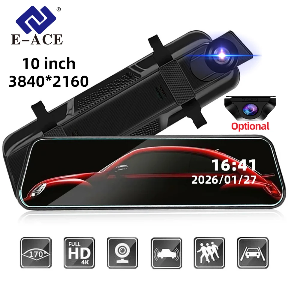 

10-дюймовый 4K 3840*2160P Wi-Fi монитор с полноэкранным режимом, поддержкой потокового видео, Carplay, Android, GPS, AUX, BT, опционально с функцией потоковой передачи 1080P, видеорегистратор с функцией зеркала заднего вида