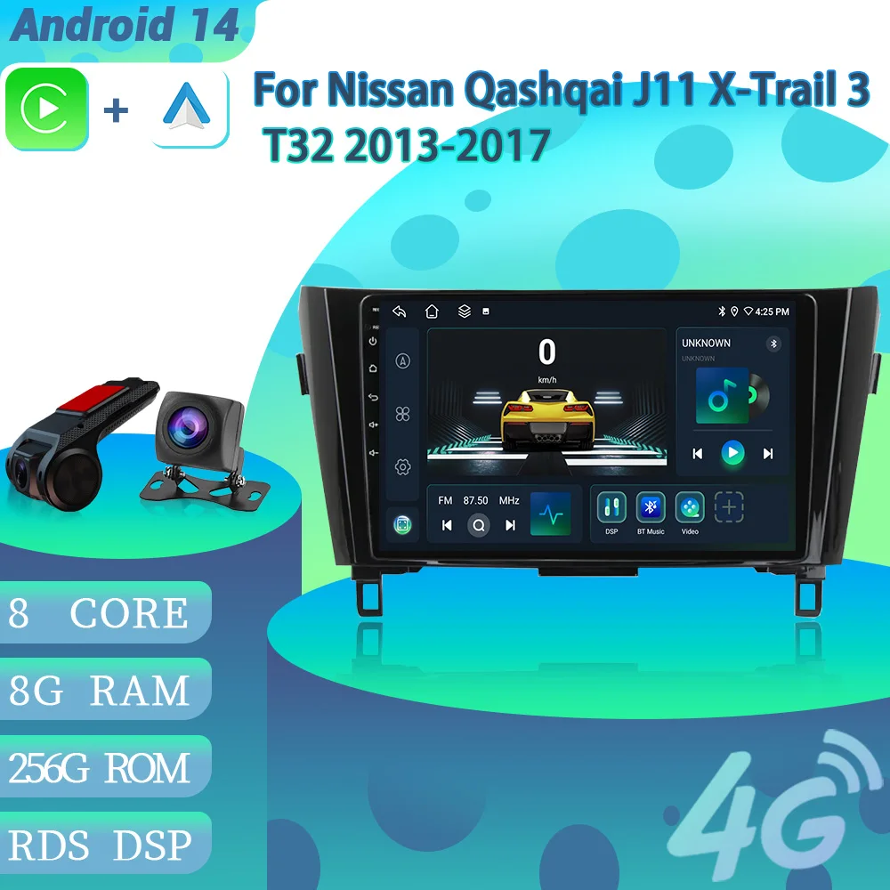 

Android 14 For Nissan Qashqai J11 X-Trail 3 T32 2013-2017 Car Radio Multimedia Video Player Navigation 4G GPS BT CarPlay Screen