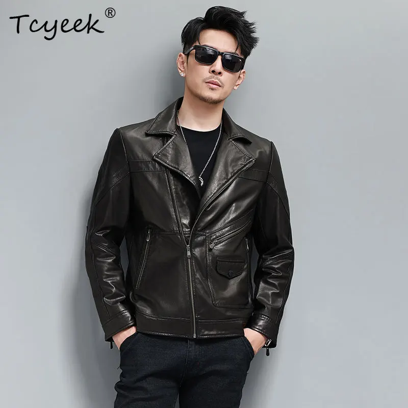 Tcyeek Real Leather Jacket Men Clothing 2026 Natural Goatskin Mens Coats Trendy Spring Autumn Coat Suit Collar Thin Style 가죽점퍼