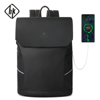 HK Luxury Men's Backpack For 15.6inch Laptop With USB Charging Waterproof Relective Flap Backpack For Business Travel And School