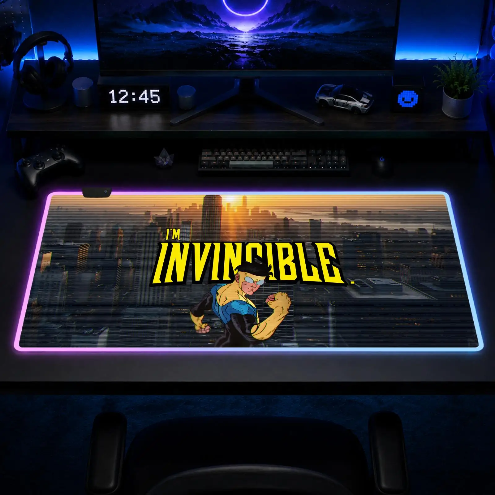 Invincible Mouse Pad Gaming Anime Mouse Pad XXL RGB Desk Mats LED Table Pads Backlit Rubber Desktop