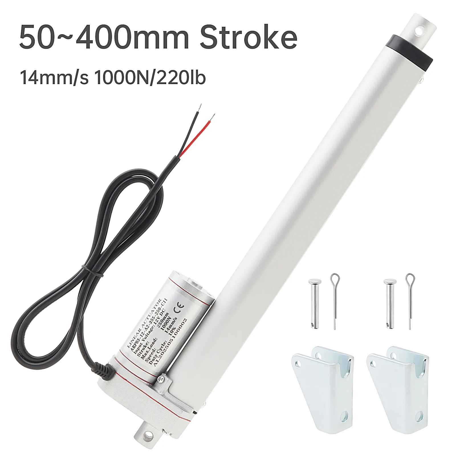 50mm-400mm 12V Stroke Linear Actuator High Speed 14mm/s 1000N/220lb IP54 Waterproof Heavy Duty Linear Motion Electric Actuator