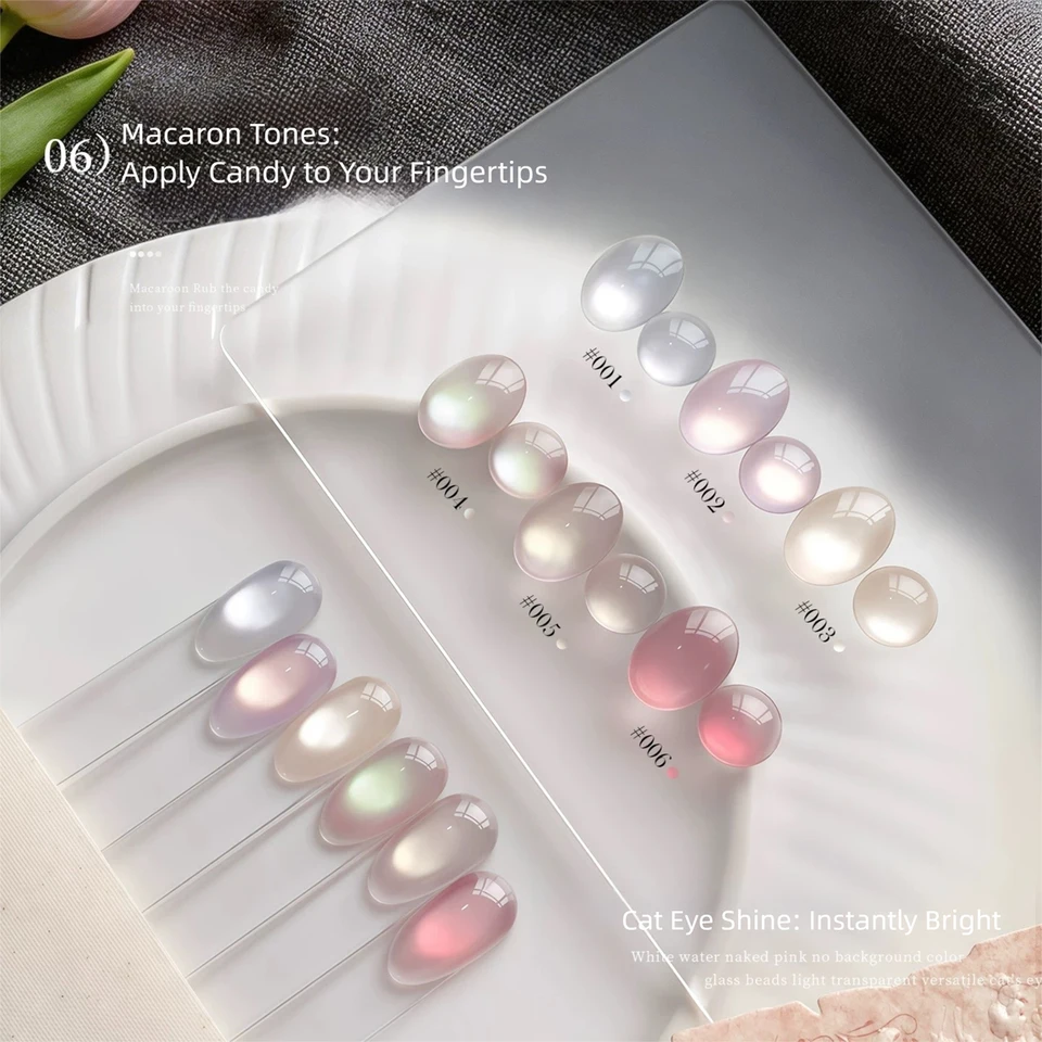 MN 1-6 piezas de 10ml esmalte en gel efecto ojo de gato, perlas de vidrio, uñas moradas, suministros de uñas, uñas rosas, arte de uñas 4