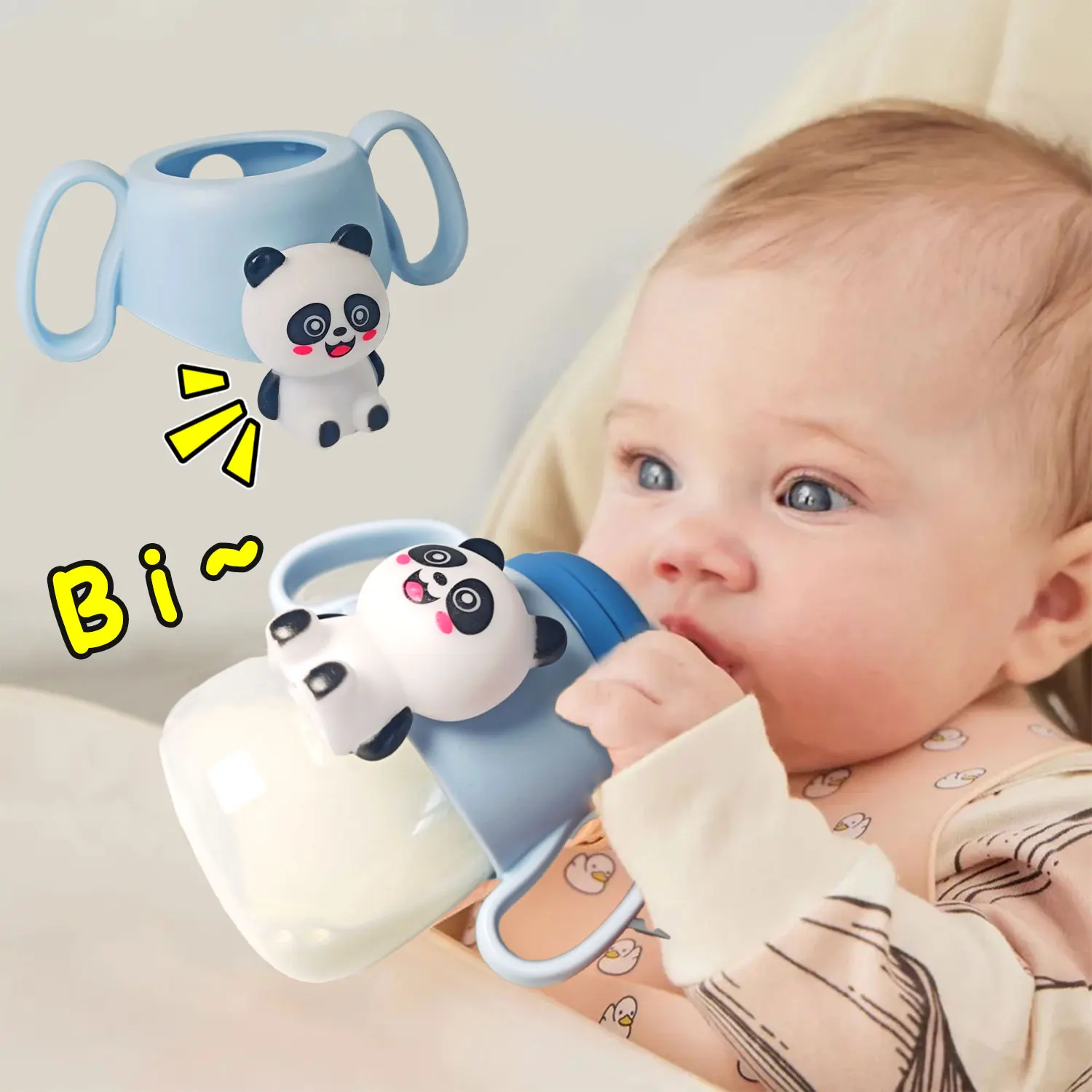 1 Buah Botol Bayi Kapasitas Besar 330ML, Bentuk Panda Lucu, Botol Bayi Dua-dalam-Satu yang Dapat Dimainkan, dengan Mainan Jepit 6-36 Bulan Pesta