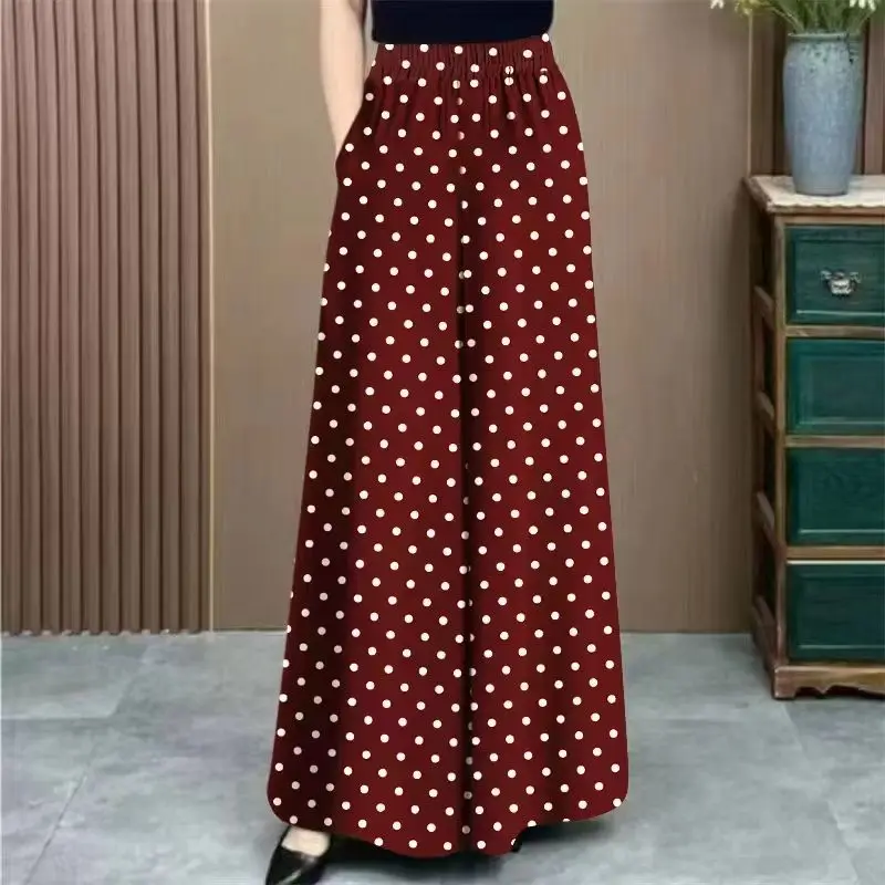 Fashion Printed Trousers Casual Pants Loose and Body-covering Culottes New High-waist Polka Dot Wide-leg Pants