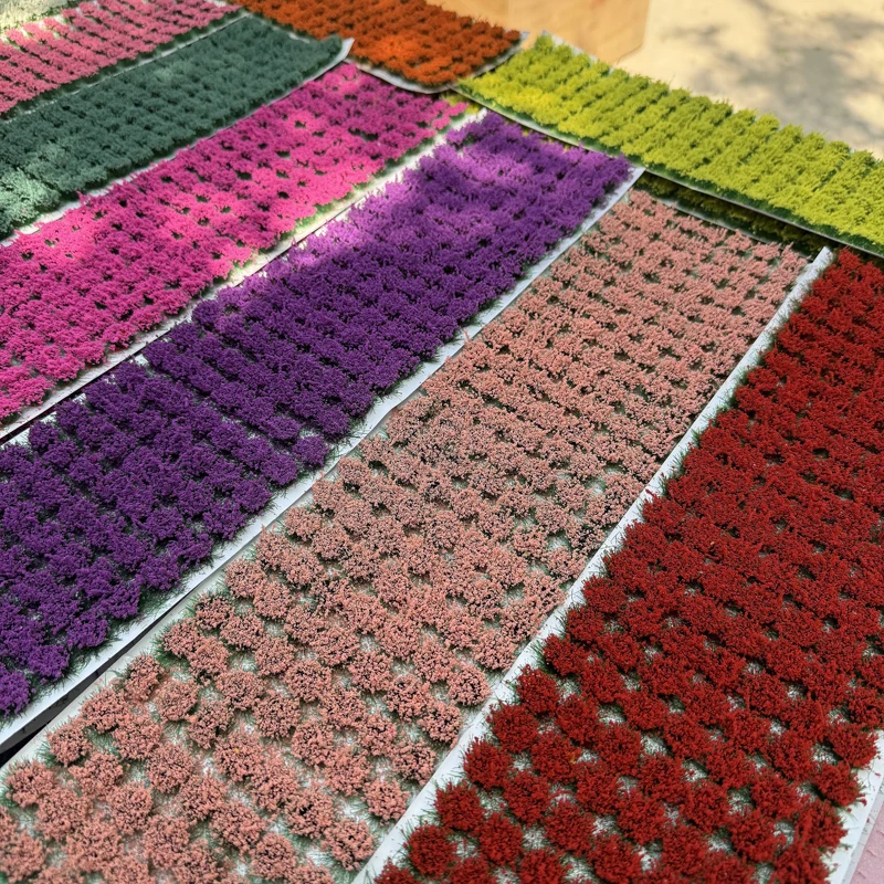 14/28/49 개/상자 소형 수제 DIY 꽃 클러스터 모델 모델 빌딩 인형 집 장식 규모 기차 철도 레이아웃