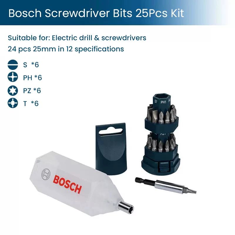 Bosch 25pcs Electrical Screwdriver Bits Alloy Steel 25mm Diameter Kit Combination Set for Furniture Assembly Toy Disassembly