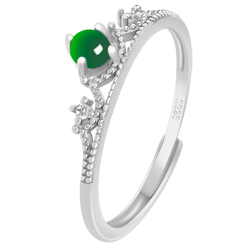 S925 Silber Krone natürliche A-Klasse Jadeit Sonne grün Ring Eis Jade Modeschmuck Frauen Geschenke Großhandel Drop Shipping