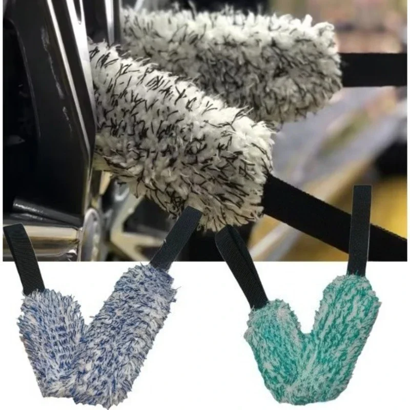 1pcs Microfiber Double-sided  Car Wheel Wash Coral Plush Brush Long Belt  Wheel Hub Detail Pull Strap Brush Cleaning Towel Tool