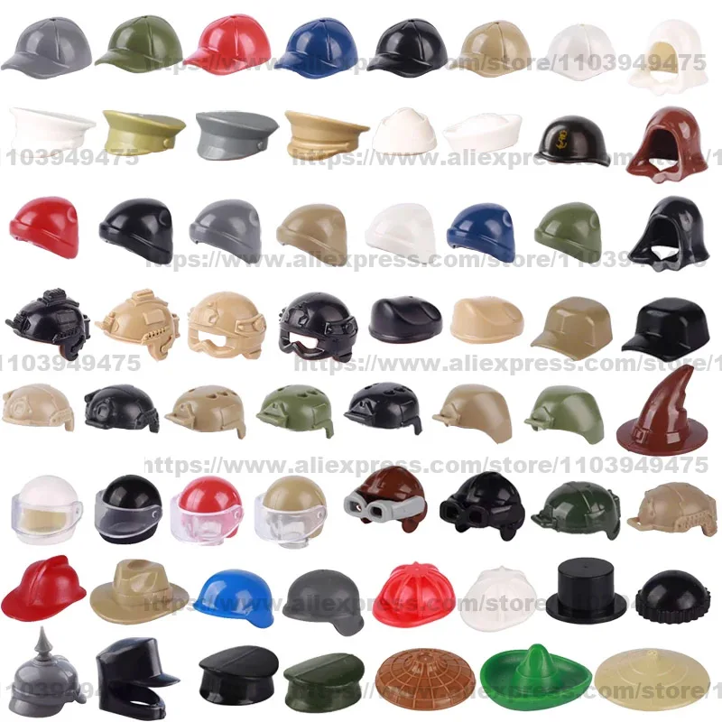 MOC Figures Accessories Building Blocks Military Soldiers Navy Hat Keraf Motorcycle Helmets Knit Cap Casquette Beret Bricks Toys