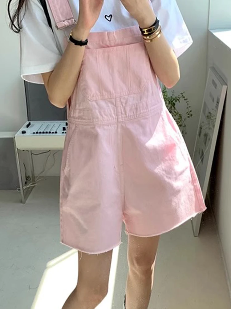 

Chic Summer Anti-Aging Square Collar Loose Denim Overalls Women's High Waist ort Pants Commute Sle Regular Thin