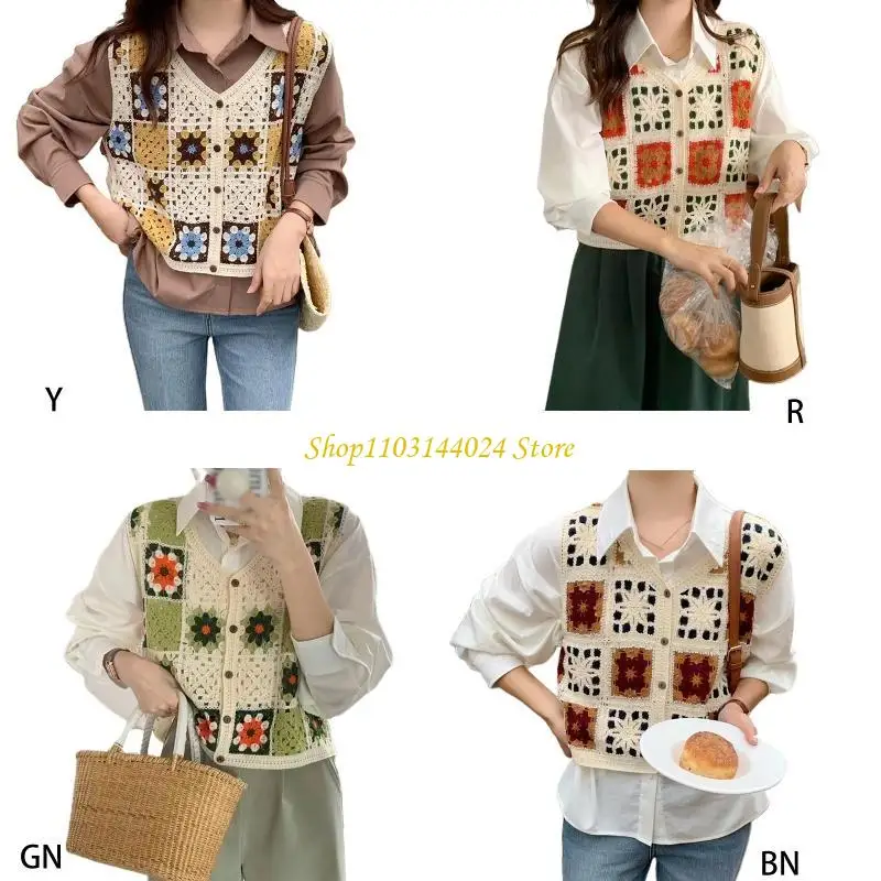 N5KE Fashion Women Knit Flowers Cardigan Tops Loose Hollow Sweater Summer Fall Daily