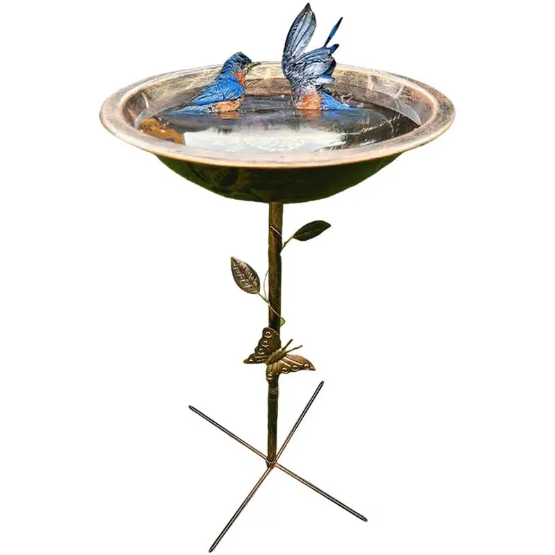 Metal Bird Bath Vintage Iron Tray Bird Feeder Heavy Duty Freestanding Birdbath Garden Decor Yard Stakes Feeding Station for Yard