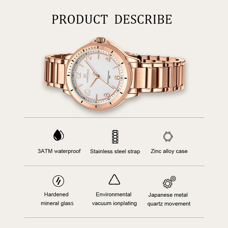 NAVIFORCE Quartz Watch For Women New Fashion Elegant Waterproof Stainless Steel Strap Women Watch Girl Gift Reloj Mujer NF5021