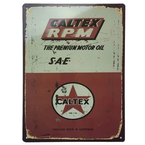 Caltex RPM Metal Tin Sign Australian Petrol Oil Man Cave 35cmx26cm - New --Tin Sign
