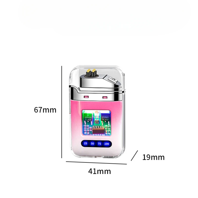 Small and Transparent Case Electronic Pulse Windproof Dual Arc Charging Lighter Color Battery Display Cigarette Lighter - Image 4