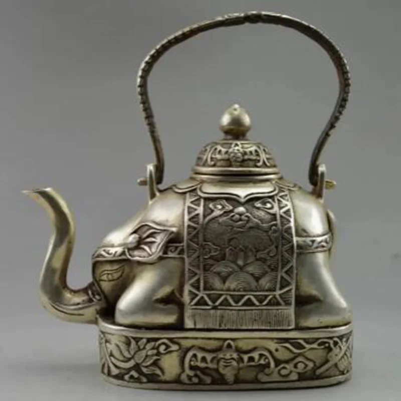 

BRASS Decorated Old Handwork Tibet Silver Carve Flower Elephant Tea pot pot shipping, tools wedding Decoration Brass