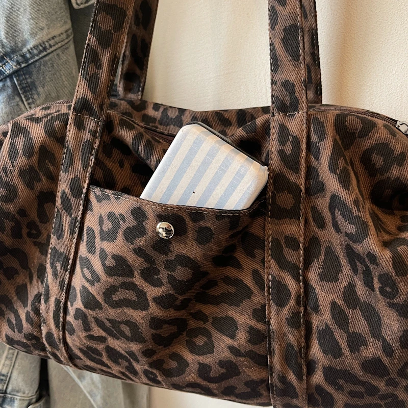 Leopardenmuster-Tragetasche für Damen, große Canvas-Umhängetasche, vielseitige Crossbody-Handtasche, Damen-Shopper-Tasche für Reisen, Arbeit und Alltag. – Detail 37
