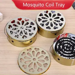 Durable Home Hotel Metal Tray Anti-mosquito Sandalwood Rack Repellent Incense Plate Mosquito Coil Holder With Cover