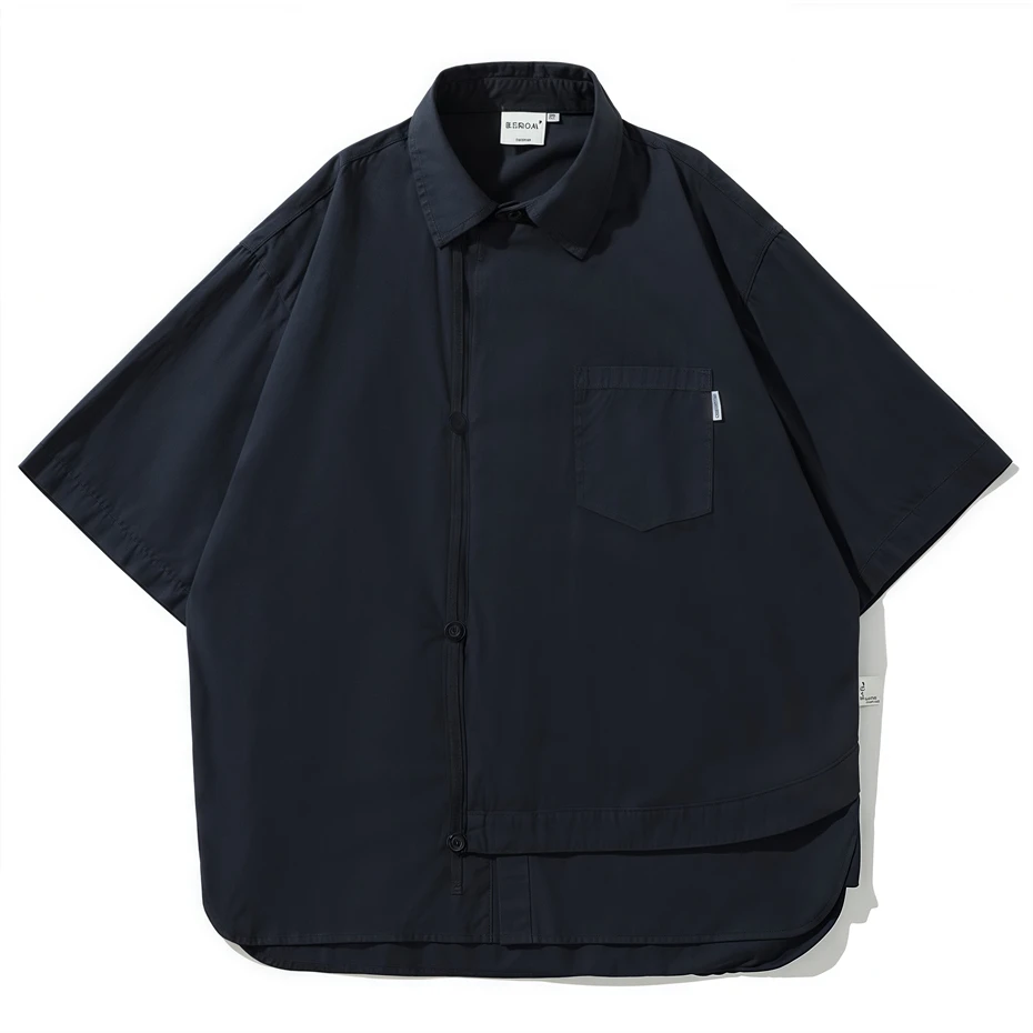 Vintage Denim Shirts Men Fake Two-piece Short Sleeve Shirt Men Summer Cotton Chinese Style Buttons Harajuku Blouses Mens Clothes