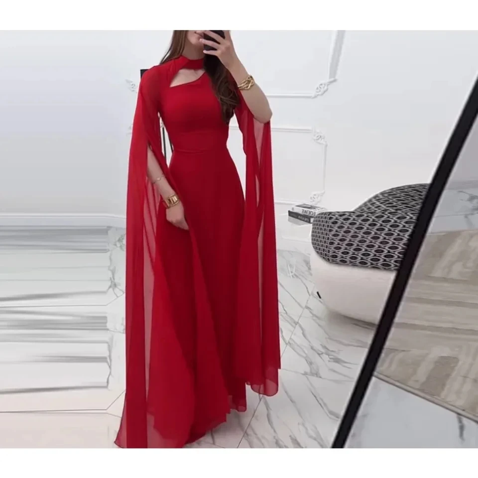 

Party Dress Women's New Elegant Waist Cinching Chiffon Big Batball Sleeve Dress Party Dinner Waist Cinching Dress