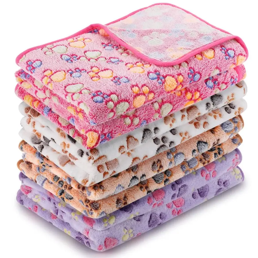 

4 Pcs Dog Blanket for Pet Puppy Teething Toys Paw Print Fleece Blanket for Pet Cat Soft Warm Sleep Mat Guinea Pig Cage MatXXXLar