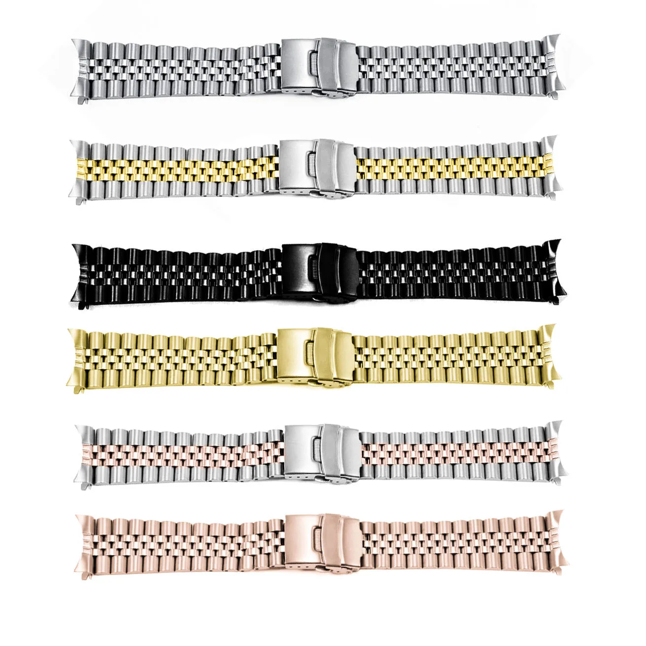 Boucle de sécurité extrémité incurvée Bracelet en métal 18 19 20 21 22mm 23 24mm 26 28 30mm Bracelet de montre femmes hommes Bracelet en acier inoxydable solide