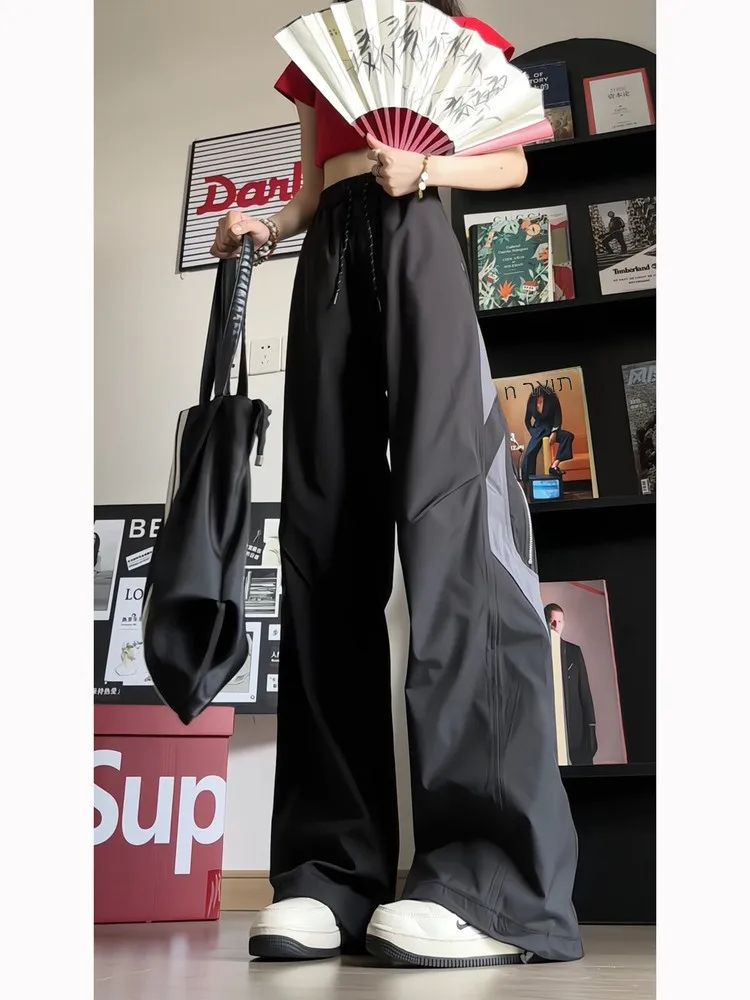 Deconstructed Patchwork Color Block Men's Casual Pants Summer Loose Quick Dry Breathable Lightweight Straight Leg Trousers